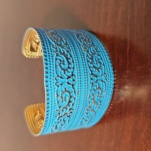 Vintage Etched Turquoise and Rose Gold Cuff
